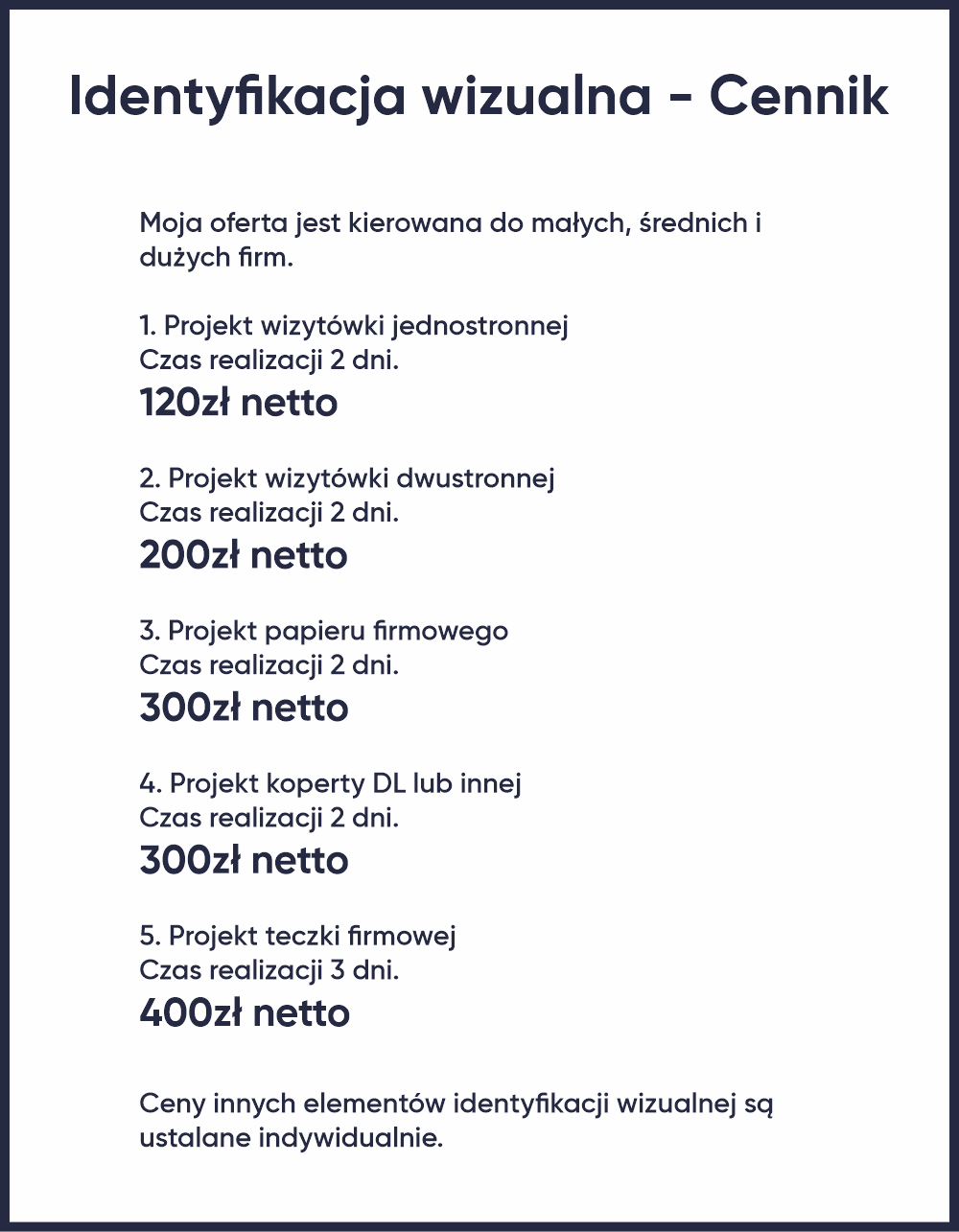 cennik identyfikacji wizualnej